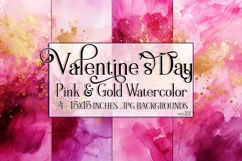 Valentine's Day, Pink & Gold Watercolor Backgrounds, s22 Product Image 1
