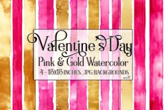 Valentine's Day, Pink & Gold Watercolor Backgrounds, s5 Product Image 1