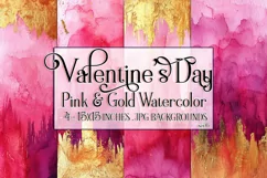 Valentine's Day, Pink & Gold Watercolor Backgrounds, s6 Product Image 1