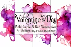 Valentine's Day, Pink Purple Red Watercolor Backgrounds, s1 Product Image 1