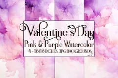 Valentine's Day, Pink & Purple Watercolor Backgrounds, s7 Product Image 1