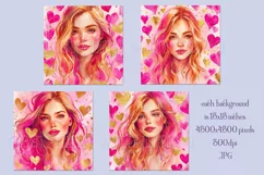 Valentine's Day, Pink & Gold Girl Watercolor Backgrounds, s1 Product Image 2