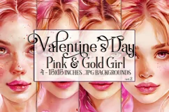 Valentine's Day, Pink & Gold Girl Watercolor Backgrounds, s2 Product Image 1