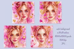 Valentine's Day, Pink & Gold Girl Watercolor Backgrounds, s2 Product Image 2