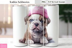 Watercolor Cute Baby Dog Wearing Pink Hat Tumbler Wrap Product Image 1
