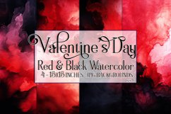 Valentine&#039;s Day, Red &amp; Black Watercolor Backgrounds, s4 Product Image 1
