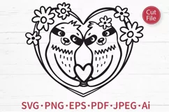 Valentines Day Sloths Couple with Heart SVG Cut File