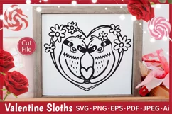 Valentines Day Sloths Couple with Heart SVG Cut File for Poster