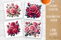 Flowers Square Coasters, Floral Sublimation Design Product Image 1