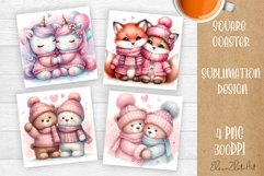 Valentines Day Square Coaster |Cute animals, animal Product Image 1