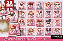 Valentine&#039;s Day Square Coaster - Cute Dog Sublimation Bundle