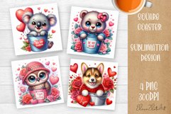 Valentines Day Square Coaster |Cute animals, animal teddy Product Image 1