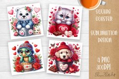 Valentines Day Square Coaster |Cute animals, animal teddy Product Image 1