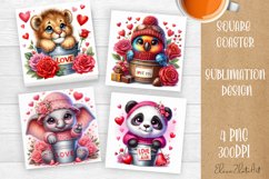 Valentines Day Square Coaster |Cute animals, animal teddy Product Image 1