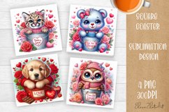 Valentines Day Square Coaster |Cute animals, animal teddy Product Image 1
