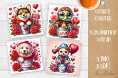 Valentines Day Square Coaster |Cute animals, animal teddy Product Image 1