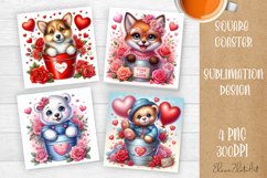 Valentines Day Square Coaster |Cute animals, animal teddy Product Image 1