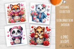 Valentines Day Square Coaster |Cute animals, animal teddy Product Image 1