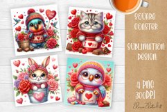 Valentines Day Square Coaster |Cute animals, animal teddy Product Image 1