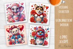 Valentines Day Square Coaster |Cute animals, animal teddy Product Image 1