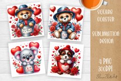 Valentines Day Square Coaster |Cute animals, animal teddy Product Image 1