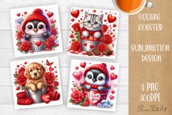 Valentines Day Square Coaster |Cute animals, animal teddy Product Image 1