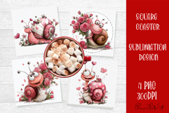 Valentines Day square coasters |snail funny lamb sublimation Product Image 1