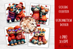 Valentines Day square coasters|love funny animal sublimation Product Image 1