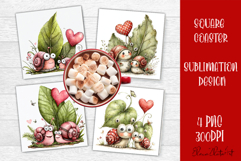 Valentines Day square coasters |snail funny lamb sublimation Product Image 1