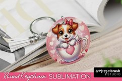 Valentine&#039;s Day Sublimation Keychain - Dog Round Keychain