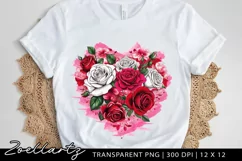 Floral Heart Valentine's Day PNG Sublimation Roses Clipart Product Image 1