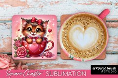 Valentines Day Sublimation PNG- Valentine Cat Square Coaster