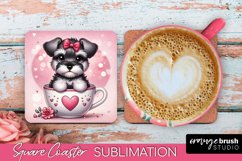 Valentines Day Sublimation Square Coaster - Cute Dog PNG