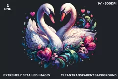 Valentines Day clipart, swan couple Clipart, Birds png Product Image 2