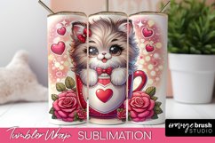 Valentines Day Tumbler Wrap - Cute Cat Sublimation Design