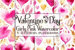 Valentine's Day, Girly Pink Watercolor Seamless Patterns, s1 Product Image 1