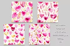 Valentine's Day, Girly Pink Watercolor Seamless Patterns, s1 Product Image 2