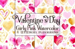 Valentine&#039;s Day, Girly Pink Watercolor Seamless Patterns, 10 Product Image 1