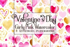 Valentine's Day, Girly Pink Watercolor Seamless Patterns, 10 Product Image 1