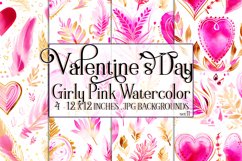 Valentine&#039;s Day, Girly Pink Watercolor Seamless Patterns, 11 Product Image 1