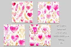 Valentine's Day, Girly Pink Watercolor Seamless Patterns, 11 Product Image 2