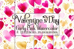 Valentine's Day, Girly Pink Watercolor Seamless Patterns, 12 Product Image 1