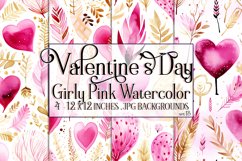 Valentine&#039;s Day, Girly Pink Watercolor Seamless Patterns, 13 Product Image 1
