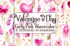 Valentine's Day, Girly Pink Watercolor Seamless Patterns, 14 Product Image 1