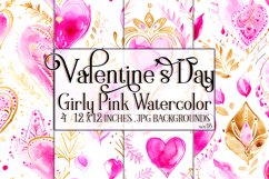 Valentine&#039;s Day, Girly Pink Watercolor Seamless Patterns, 15 Product Image 1