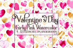 Valentine&#039;s Day, Girly Pink Watercolor Seamless Patterns, 16 Product Image 1