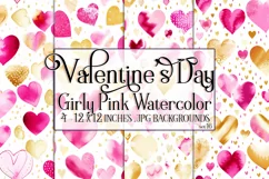 Valentine's Day, Girly Pink Watercolor Seamless Patterns, 16 Product Image 1