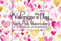 Valentine&#039;s Day, Girly Pink Watercolor Seamless Patterns, 17 Product Image 1