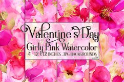 Valentine&#039;s Day, Girly Pink Watercolor Seamless Patterns, 19 Product Image 1