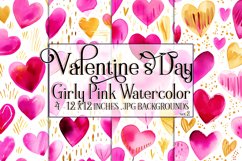 Valentine&#039;s Day, Girly Pink Watercolor Seamless Patterns, s2 Product Image 1